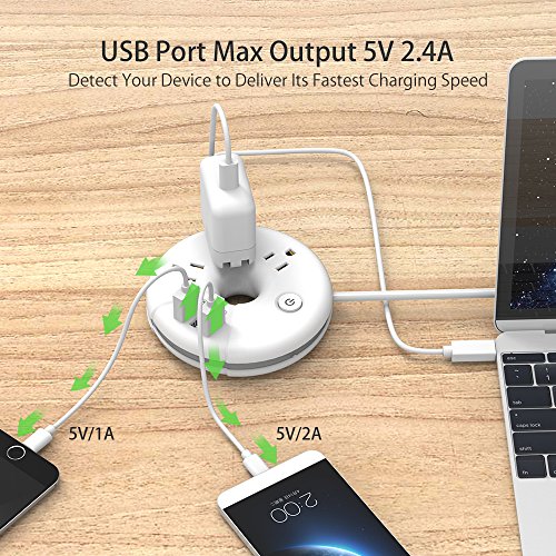 Travel Power Strip, NTONPOWER 3 Outlets 3 USB Portable Desktop Charging Station Short Extension Cord 15 inch for Office, Home, Hotels, Cruise Ship, Nightstand - White