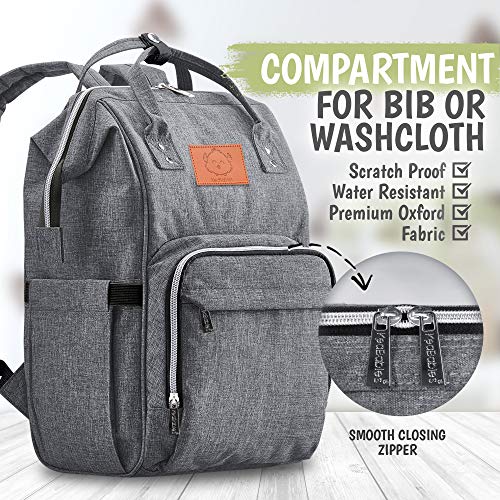 Diaper Bag Backpack - Large Waterproof Travel Baby Bags (Classic Gray)