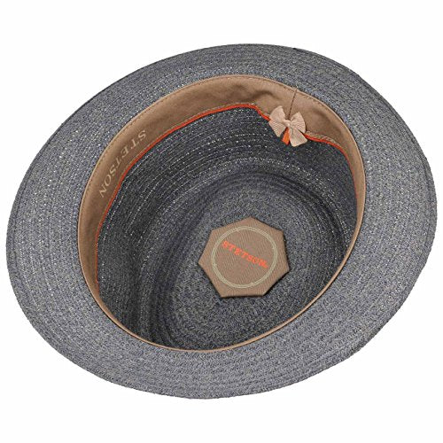 Stetson Carson Fedora Toyo Straw hat - Heathered Summer hat for Men - Paper Straw Sun hat with Striped Grosgrain Ribbon - Stylish Men's hat for Spring/Summer Grey-Blue XL (7 1/2-7 5/8)