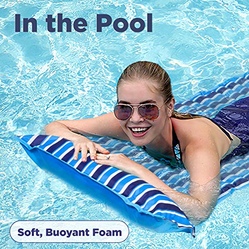 Aqua 3-In-1 Roll-Up Pool Float, Padded Mat For Beach-Land-Water, Roll-Up Mat with Carry Strap, Navy/White Stripe