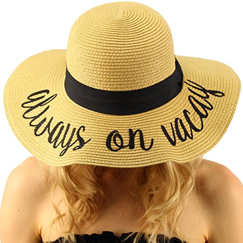 C.C Always on Vacay Wide Brim 4\ Summer Derby Beach Pool Floppy Dress Sun Hat