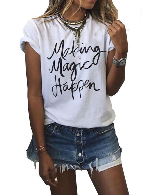 Haola Women's Summer Street Printed Tops Funny Juniors T Shirt Short Sleeve Tees ¡­ White1 S
