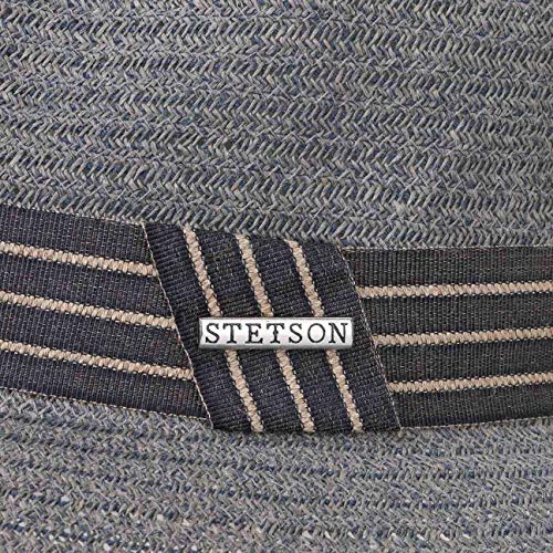 Stetson Carson Fedora Toyo Straw hat - Heathered Summer hat for Men - Paper Straw Sun hat with Striped Grosgrain Ribbon - Stylish Men's hat for Spring/Summer Grey-Blue XL (7 1/2-7 5/8)