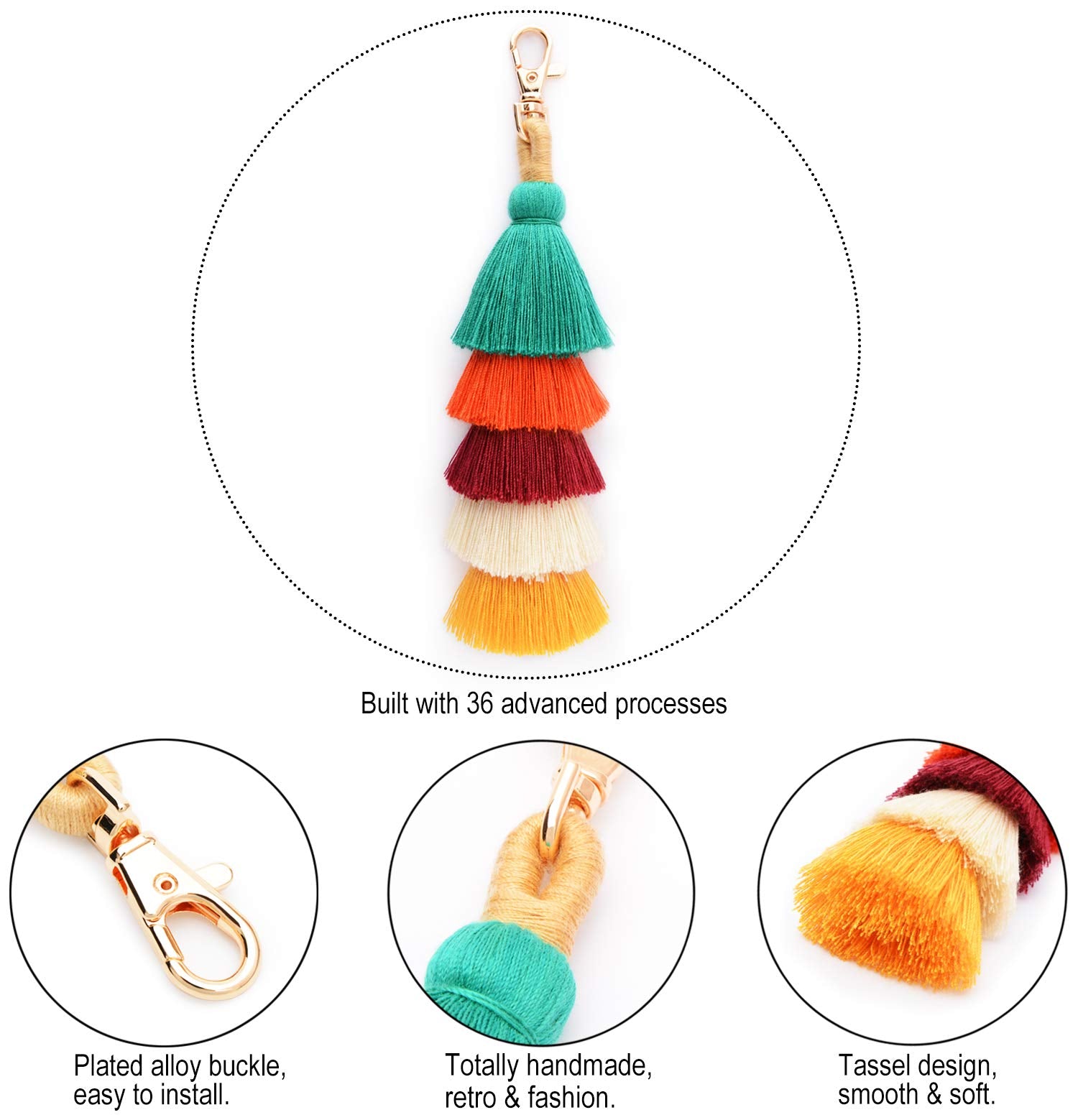 I-BOSOM Colorful Boho Pom Pom Tassel Bag Charm Key Chain A Style