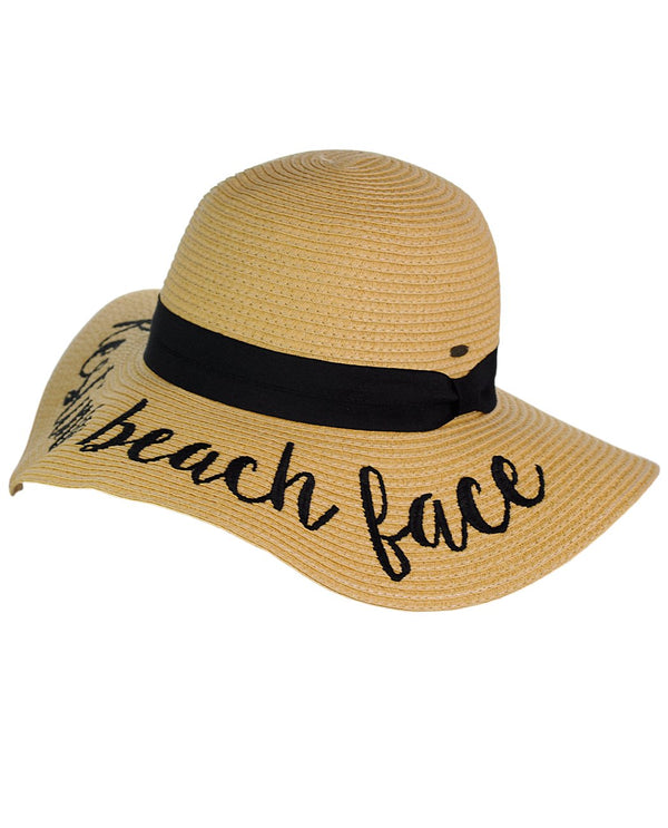 Women's Beach Embroidered Quote Floppy Brim Sun Hat