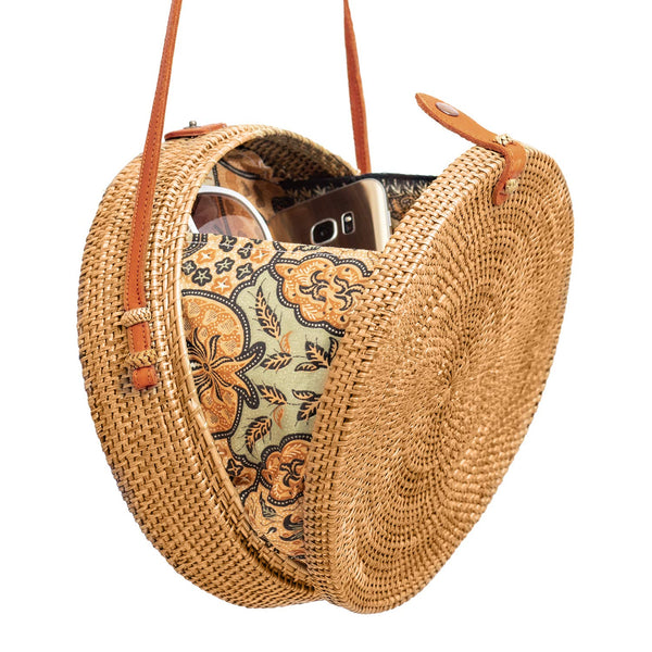 Rattan Bags for Women - Handmade Wicker Woven Purse Handbag Circle Boho Bag Bali