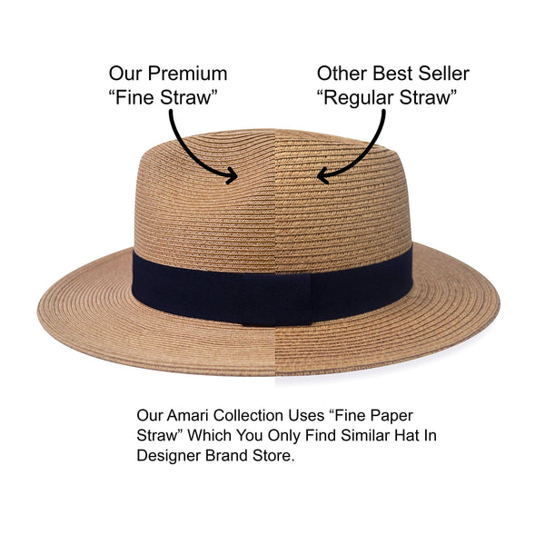 Pineapple&Star Sun Straw Fedora Beach Hat Fine Braid UPF50+ for Both Women Men(Small, Brown)