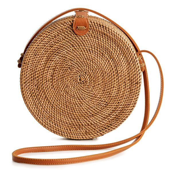 Rattan Bags for Women - Handmade Wicker Woven Purse Handbag Circle Boho Bag Bali