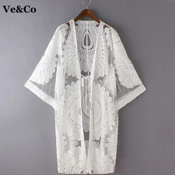 Pareo Beach Cover Up Floral Embroidery Bikini Cover Up Swimwear Women Robe De Plage Beach Cardigan Bathing Suit Cover Ups