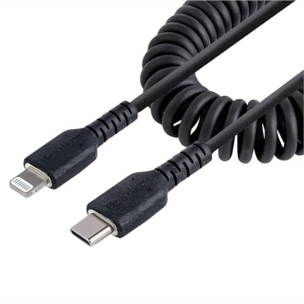 Startech.com 1m (3ft) Usb C To Lightning Cable, Mfi Certified, Coiled Iphone Charger Cable, Black, Durable Tpe Jacket Aramid Fiber