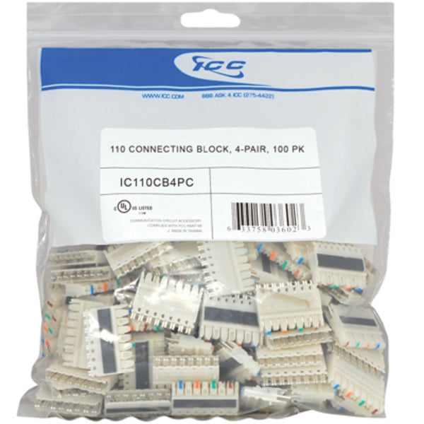 Icc Icc-ic110cb4pc 110 Connecting Block, 4-pair, 100 Pk