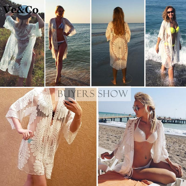 Pareo Beach Cover Up Floral Embroidery Bikini Cover Up Swimwear Women Robe De Plage Beach Cardigan Bathing Suit Cover Ups