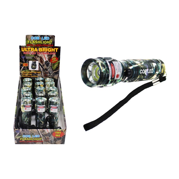 Camo 3Watt Cob Flashlight With Laser Case Pack 15