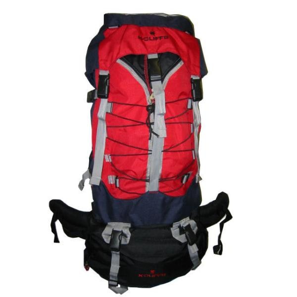 600D Rip-Stop Poly Hiking Backpack w/Rain Cover 31"x15"x9", Black/Red